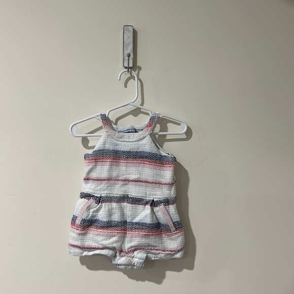 • Janie and Jack • Little Girls Tank Top Romper Stripe Print White, Blue, Red - Picture 2 of 4
